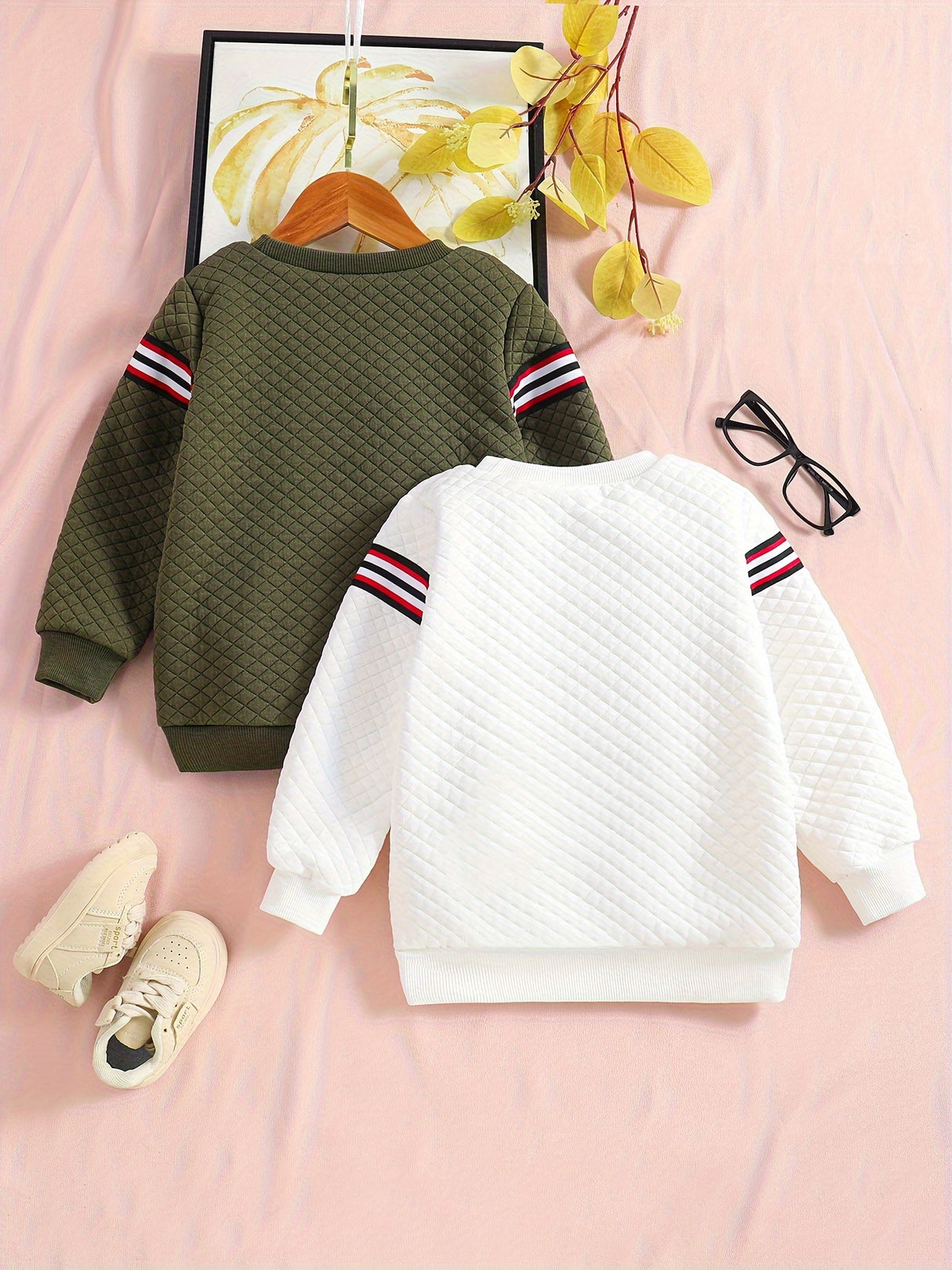2pcs Boys Casual Striped Creative Textured Pullover Sweatshirt, Long Sleeve Crew Neck Tops, Kids Clothes Outdoor