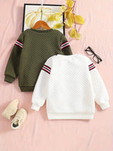 2pcs Boys Casual Striped Creative Textured Pullover Sweatshirt, Long Sleeve Crew Neck Tops, Kids Clothes Outdoor