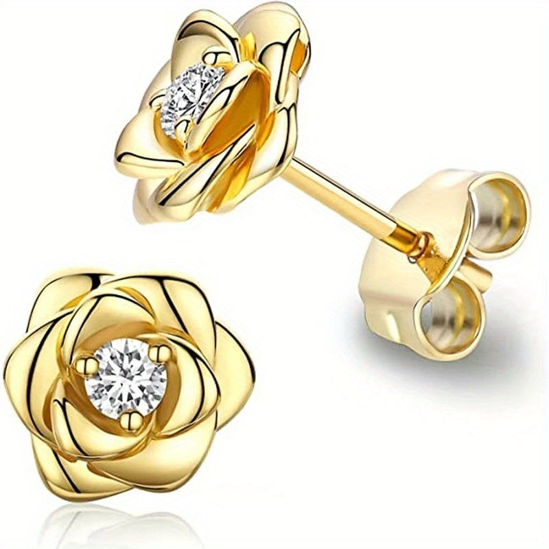 Shiny Zircon Flower Stud Earrings - Delicate Daily Jewelry for Women