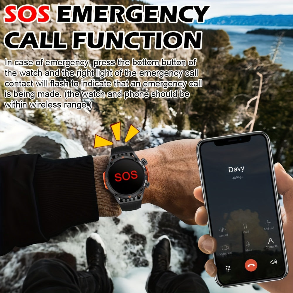Smart Watch Wireless Answer And Call SOS Outdoor Watch Outdoor Sports Watch LED IP68 Waterproof Compass Fitness Tracker Pedometer Multimedia Message Display, Suitable For Android&IPHONE Mobile Phones, Men's And Women's Smart