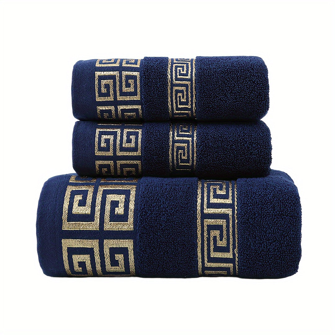 3pcs Cotton Towel Set 1 Bath Towel, 2 Towels - Contemporary Embroidered Geometric Pattern Design, Bathroom Essentials, Christmas Decoration, Christmas Gifts, Suitable for Autumn and Winter Seasons and for Giving to Family and