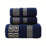 3pcs Cotton Towel Set 1 Bath Towel, 2 Towels - Contemporary Embroidered Geometric Pattern Design, Bathroom Essentials, Christmas Decoration, Christmas Gifts, Suitable for Autumn and Winter Seasons and for Giving to Family and