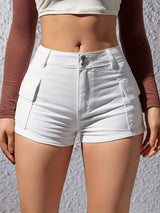 High-Waisted Denim Shorts for Women - Soft Slight Stretch Fabric, Fashionable Casual Style, Perfect for Summer Wear, No Printing, Solid Color, Woven, and Relaxed Fit