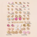 30pairs Butterfly Love Heart Small Flower Water Drop zirconia Snowflake Stud Earrings Set