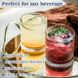 12Pcs, Ribbed Glasses, Drinking Glass Set, Vintage Glassware for Kitchen, Old Fashioned Whiskey Tumblers, Perfect for Juice, Cocktails, and Beverages