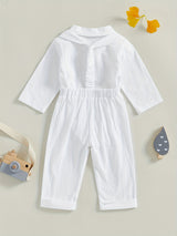 Baby Boy Gentleman Outfit Bow Tie Lapel Neck Long Sleeve Romper + Elastic Waist Suspender Pants Infant 2pcs Clothes Set for Wedding, for Outdoor