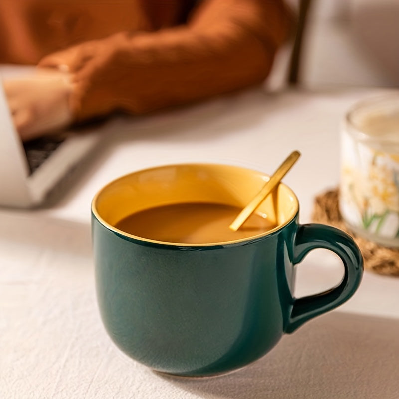 1pc Large-Capacity Solid Color Ceramic Mug - Coffee Cups & Mugs for Breakfast, Oatmeal, Coffee, Tea, and Water - Creative Household Essentials with Durable Design and Easy Grip Handle