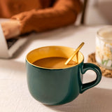 1pc Large-Capacity Solid Color Ceramic Mug - Coffee Cups & Mugs for Breakfast, Oatmeal, Coffee, Tea, and Water - Creative Household Essentials with Durable Design and Easy Grip Handle