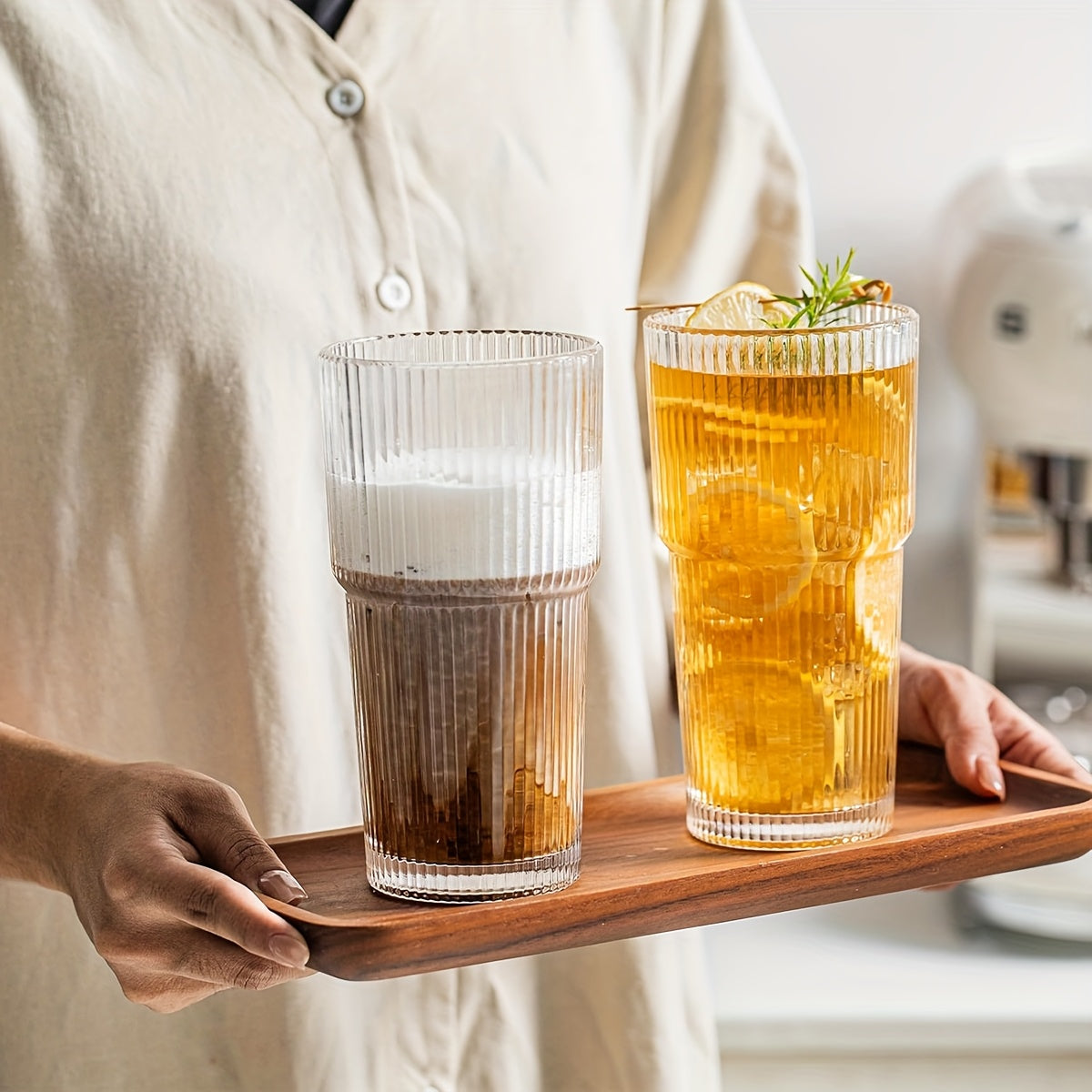 2/4pcs Vintage Striped Glass Mug with Straw And Lid - 20.29oz/600ml BPA-free, Visually Appealing Glass Mug for Coffee, Tea, Soda, Milk Iced Americano, And Latte Drinks, Durable Drinking Glass, Local Warehouse Shipping!