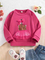 Girls, Mesh Bowknot Princess Design Pullover Long Sleeve Crew Neck Sweatshirt Tops, Kids Clothes For Spring Fall