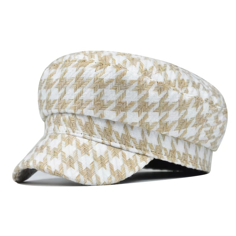 Houndstooth Newsboy Cap Women's Elegant Military Style Hats Breathable Painters Hats