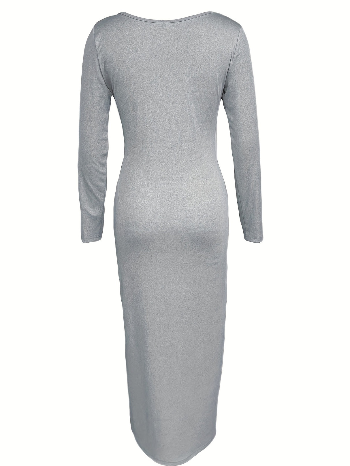 Long Sleeve Solid Casual Maxi Dress, Simple Scoop Neck Dress for Women