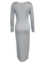 Long Sleeve Solid Casual Maxi Dress, Simple Scoop Neck Dress for Women