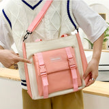 New Ins Canvas Large-capacity Backpack, Small Fresh Contrasting Color School Bag