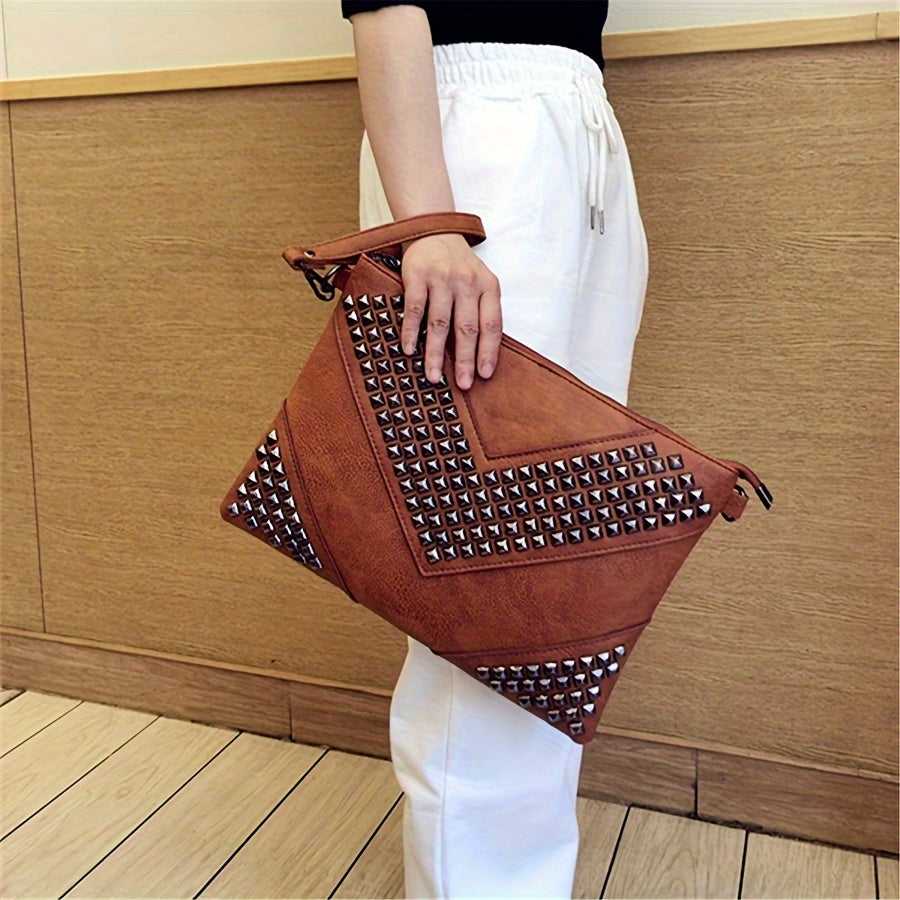 Fashion-Forward Womens Rivet Clutch Bag - Spiky Punk Style Crossbody Envelope Purse - Perfect for Everyday or Night Out Glam
