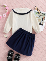 Comfy 2pcs Girls, Embroidery Collar Long Sleeve Knitwear + Skirt Set Kids Clothes For Spring Fall Christmas Gift