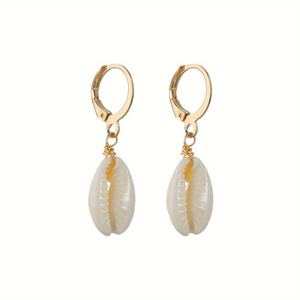 Vintage Seashell Dangle Wooden Bead Earrings For Women