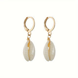 Vintage Seashell Dangle Wooden Bead Earrings For Women