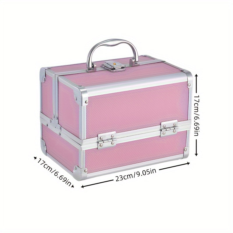 Professional Makeup Artist Travel Case - 6.7x6.7x9" Portable Cosmetic Organizer with Mirror, Brush Holder & Lockable Key - Ideal for Jewelry Storage & Bathroom Essentials