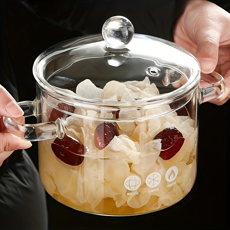Rust-Resistant Clear Glass Cooking Pot with Lid - Durable Borosilicate Glass, Ideal for Open Flame & Electric Ceramic Stoves, Perfect for Vegetable Production & Soup Stew Cooking, Easy to Clean & Heat Resistant