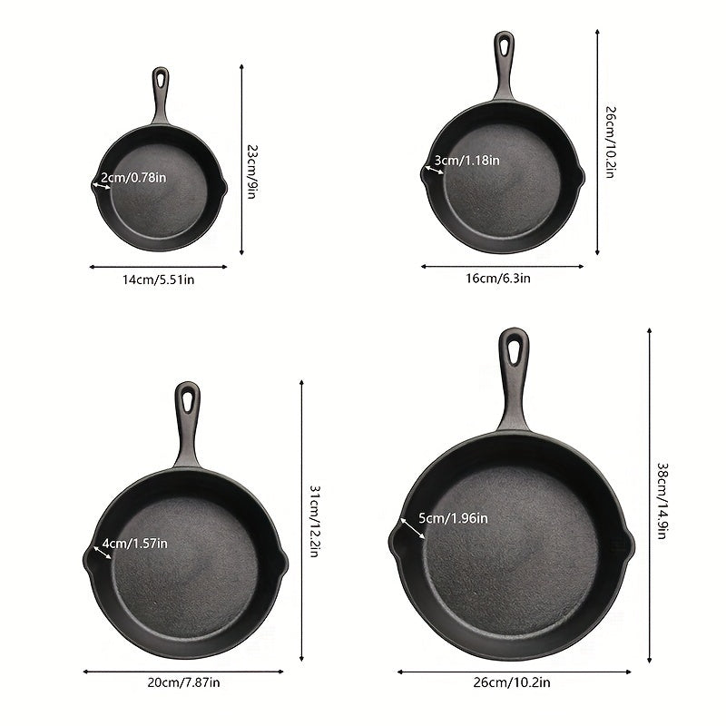 [Cast Iron Skillet] 3pcs/4pcs/5pcs Cast Iron Skillet Set | 6 Inch/8 Inch/10 Inch Cast Iron Frying Pan, Household Pan, Kitchen Accessories, Home Cook, Cast Iron Pan Without Coating Set