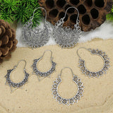 Boho Hollow Dangle Earrings - Vintage Ancient Silver U-Shaped Jewelry for Women