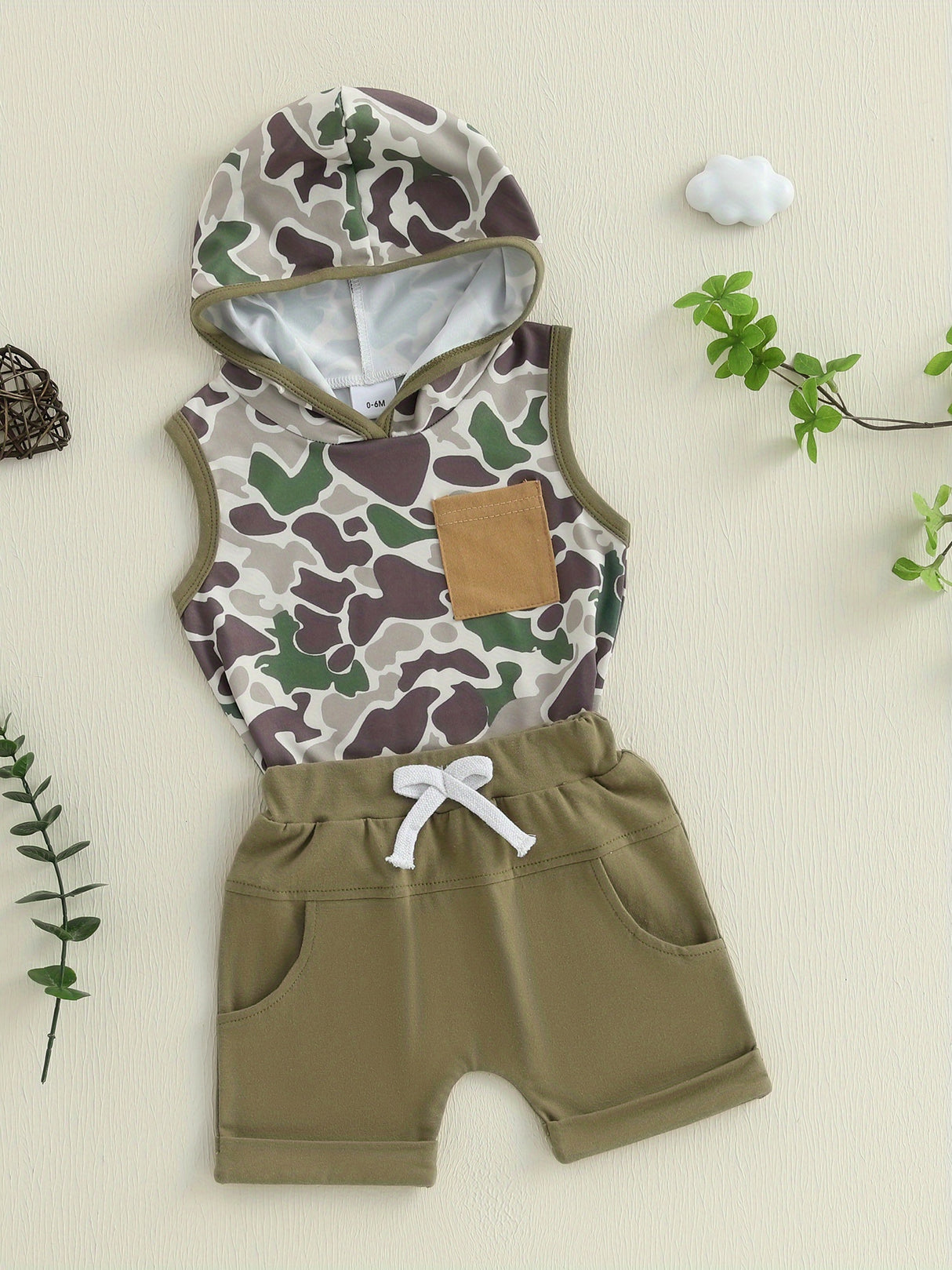 0-3T Toddler Boys Summer Outfits Camouflage Hooded Sleeveless Tank Tops Elastic Waist Shorts Cute Clothes Set, for Outdoor