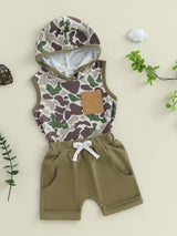 0-3T Toddler Boys Summer Outfits Camouflage Hooded Sleeveless Tank Tops Elastic Waist Shorts Cute Clothes Set, for Outdoor