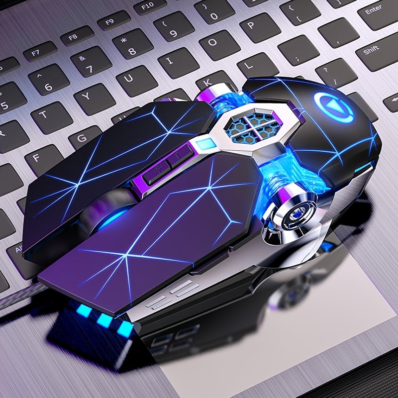 Silvery Carved Wired Mouse for E-Sports Gaming, Silent and Sound Chicken-Eating Mouse Macro for Desktops and Laptops