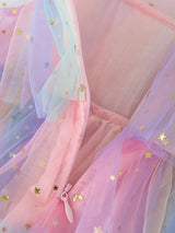Stunning Ombre Ruffle Princess Tutu Dress - Soft Cotton Blend, Non-Stretch, Preppy Style, Flutter Sleeve, Regular Fit, Perfect for Summer Holiday Party, Gift for Little Girls