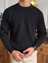 Cozy Solid Color Crew Neck Sweater for Men - Long Sleeve Pullover Tops for Spring and Fall - Soft, Breathable, and Versatile Casual Wear