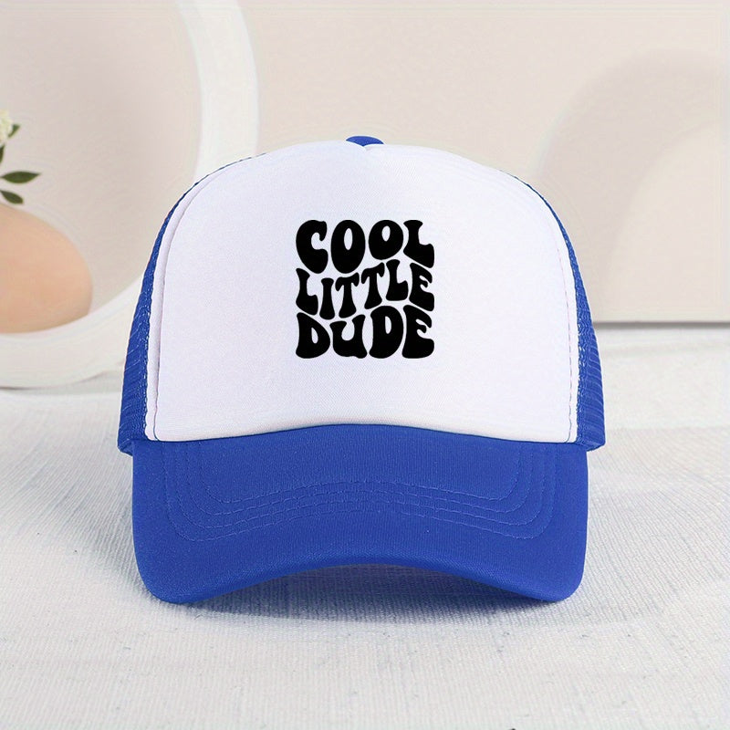 Casual Trendy "COOL LITTLE DUDE" Mesh Stitching Cap, Sun Protection Comfortable Breathable Cap For Summer Holiday Outdoor Traveling Boys And Girls Accessories