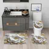 1/4pcs Luxurious 3D Floral Pattern Shower Curtain Set - Waterproof, Non-Slip, Easy-to-Clean Bathroom Essentials with 12 Hooks, U-Shape Toilet Mat, Toilet Lid Cover Pad - Complete Bathroom Decor Solution for a Relaxing Oasis