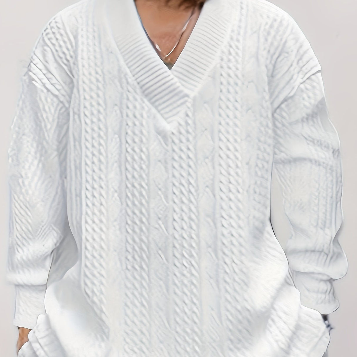 Cotton Blend Loose All Match Knitted Cable Sweater, Men's Casual Warm Slightly Stretch V Neck Pullover Sweater For Men Fall Winter, Old Money Style