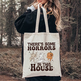 Ghost Skull Pumpkin Print Tote Bag, There's Some Horrors In This House Pattern Shoulder Bag, Lightweight Shopper Bag Halloween Gift