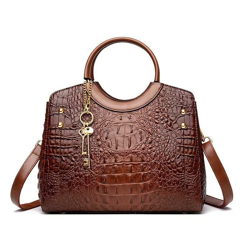 Premium Luxury Crocodile Pattern Handbag - Timeless Vintage Satchel for Women - Stylish Top Handle, Versatile Shoulder & Crossbody Bag - A Fashion Must-Have for Daily Wear