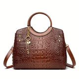 Premium Luxury Crocodile Pattern Handbag - Timeless Vintage Satchel for Women - Stylish Top Handle, Versatile Shoulder & Crossbody Bag - A Fashion Must-Have for Daily Wear