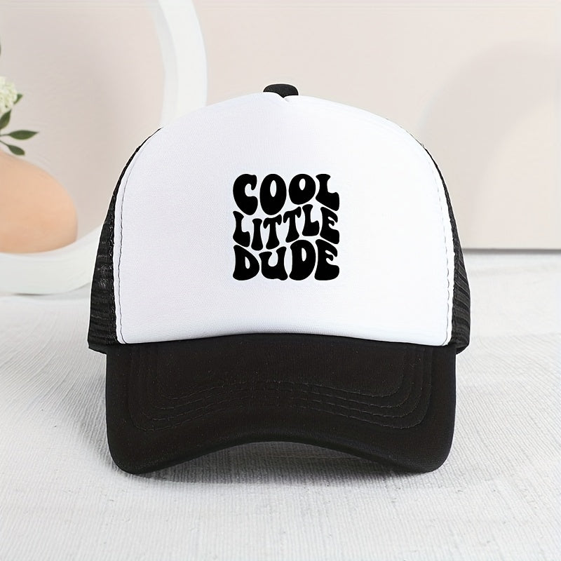 Casual Trendy "COOL LITTLE DUDE" Mesh Stitching Cap, Sun Protection Comfortable Breathable Cap For Summer Holiday Outdoor Traveling Boys And Girls Accessories