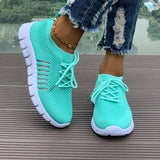 Women's Mesh Breathable Running Shoes, Solid Color Lace Up Front Summer Walking Shoes, Flying Woven Casual Sneakers