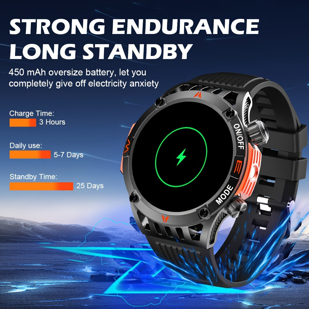 Military Smart Watch For Men Answer/Make Call, Outdoor Waterproof Tactical Sports Smartwatch With LED Flashlight Compass, Sleep Monitor Fitness Tracker Watches For IP Android Phone
