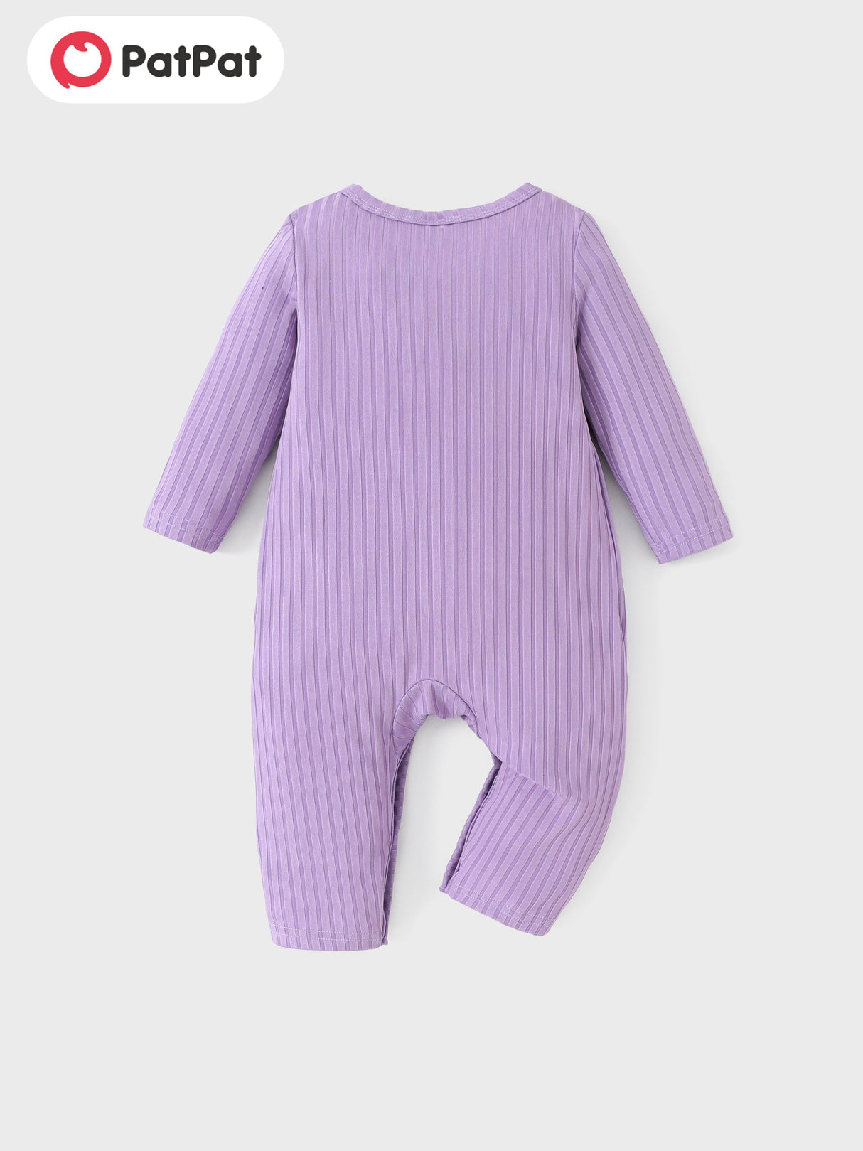 PatPat Baby Girl Cute All Over Rabbit Print/Solid Ribbed V Neck Short-sleeve Jumpsuit For Summer Outdoor Wear