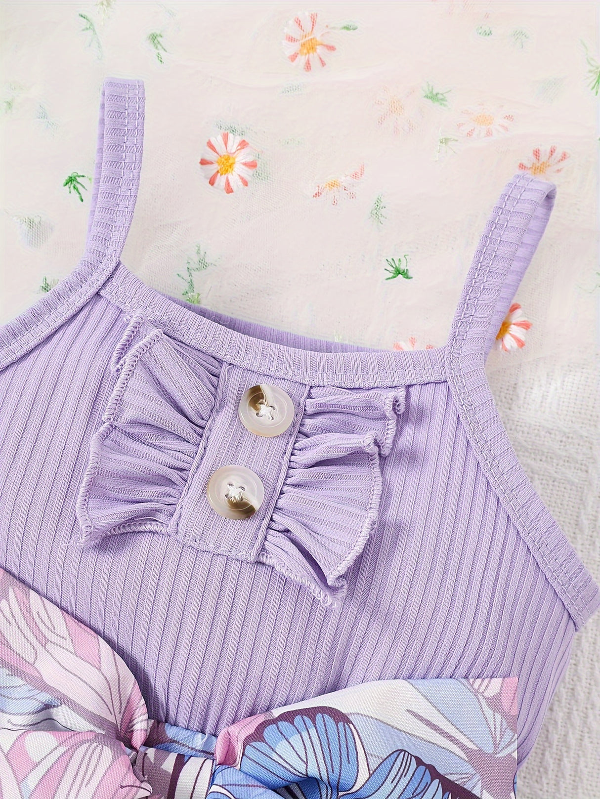 Baby Girl Summer Butterfly Print Combination Vest And Bow+Headband Two-Piece Set, for Outdoor