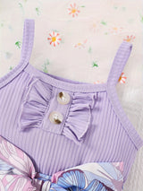 Baby Girl Summer Butterfly Print Combination Vest And Bow+Headband Two-Piece Set, for Outdoor
