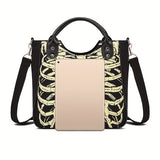 Halloween Skeleton Print Handbag, Luminous Horror Night Canvas Crossbody Bag, Gothic Ghost Skull Elf Tote Bag - Perfect for Carnival Mardi Gras Music Festival