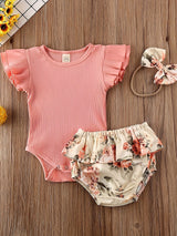 Newborn Outfit Baby Girl Going Home Outfit Ruffle Ribbed Romper Top Floral Pants Headband Set Cute Summer Clothes
