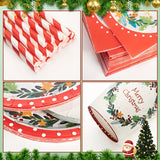 122pcs Disposable Christmas Theme Tableware, Christmas Party Decoration With Paper Plates, Napkins, Paper Cups, Straws, Tablecloths And Flags, Xmas Holiday Theme Tableware Supplies& Decoration (Mistletoe Pattern, For 24 Peopl