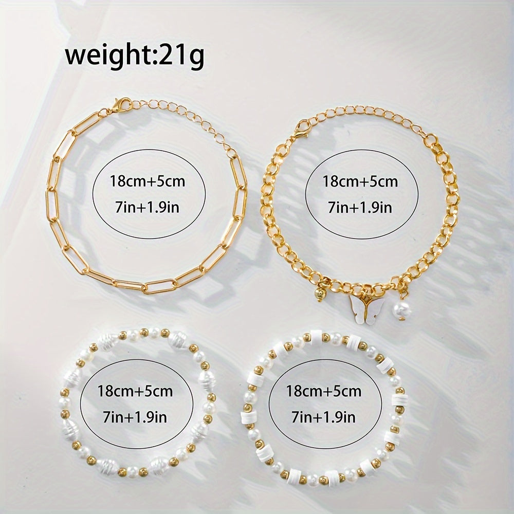 5pcs/set Women's Watch Elegant Butterfly Quartz Watch Analog PU Leather Wrist Watch & Bracelets, Valentines Gift For Her