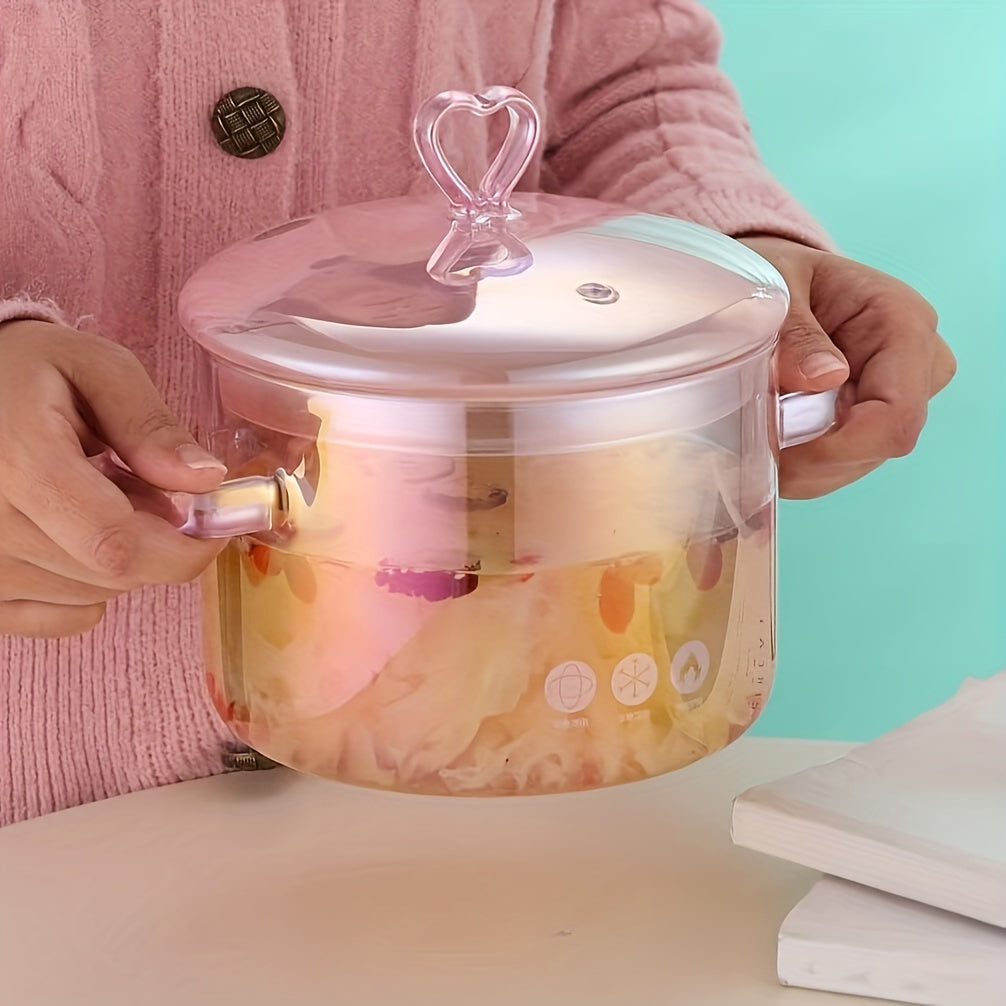 2 Pack -1500ml/50.7oz - Household Pink Double Ear Glass Pot, Double Handle Soup Health Pot, Electric Pot For Soup, Open Fire Stew Pot, Innovative Pink Glass Pot - Pink Girl Cute Cooking Pot