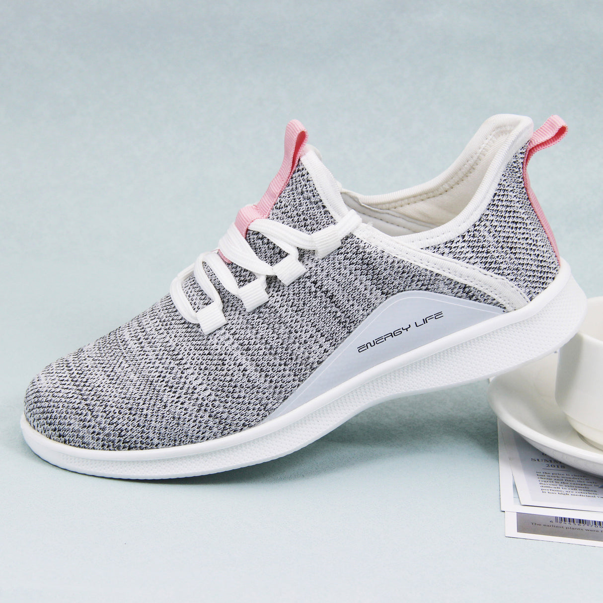Women's Casual Slip-on Sneakers, Lightweight Lace Up Running Shoes, Knitted Low Top Sneakers