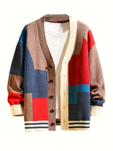 Spring & Autumn Color Spliced Knit Cardigan Sweater for Men & Women - V-Neck Casual Sweater